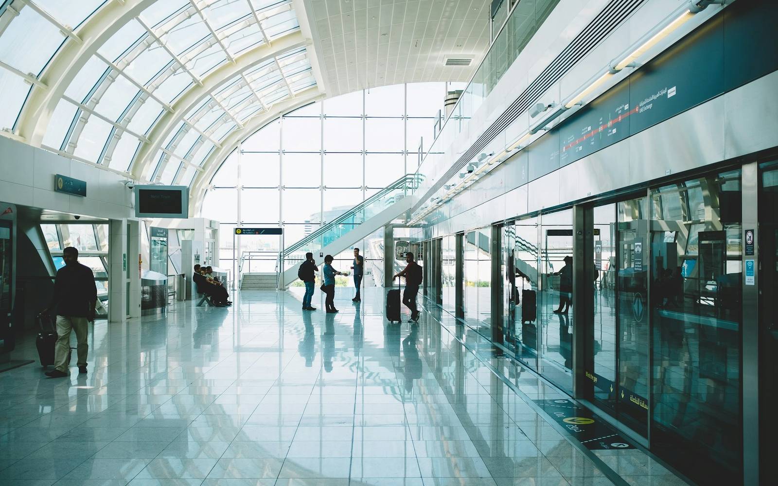 A wide airport concourse in Dubai