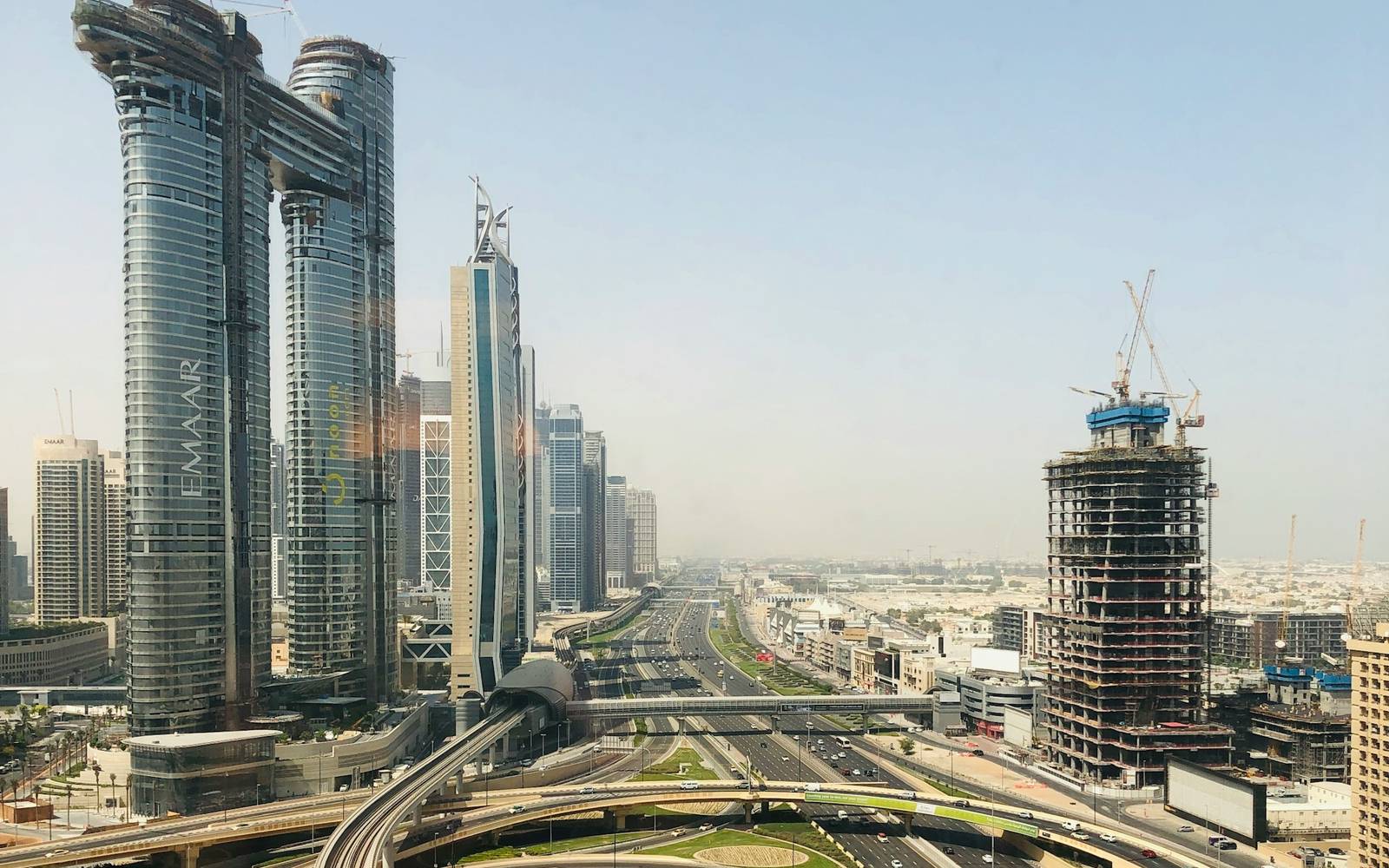A Dubai road interchange seen from ground level